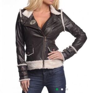 ⭐️Affliction Black Premium Condor faux-leather jacket bomber moto XS nwot